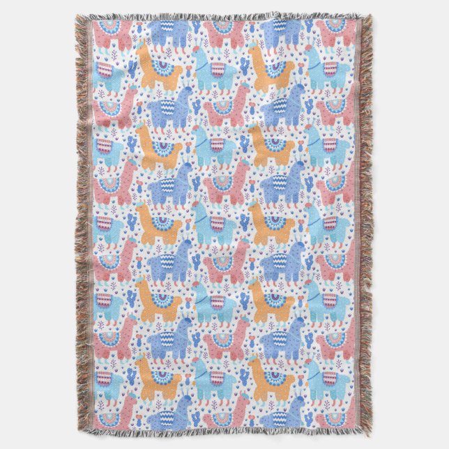 Bright Colorful Alpaca Pattern Throw Blanket (Front Vertical)