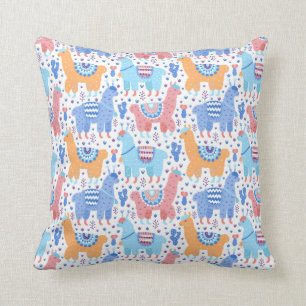 Bright Colorful Alpaca Pattern Throw Pillow