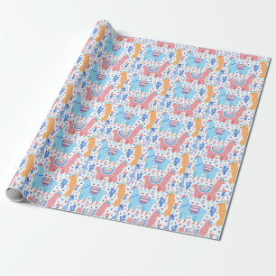 Bright Colorful Alpaca Pattern Wrapping Paper
