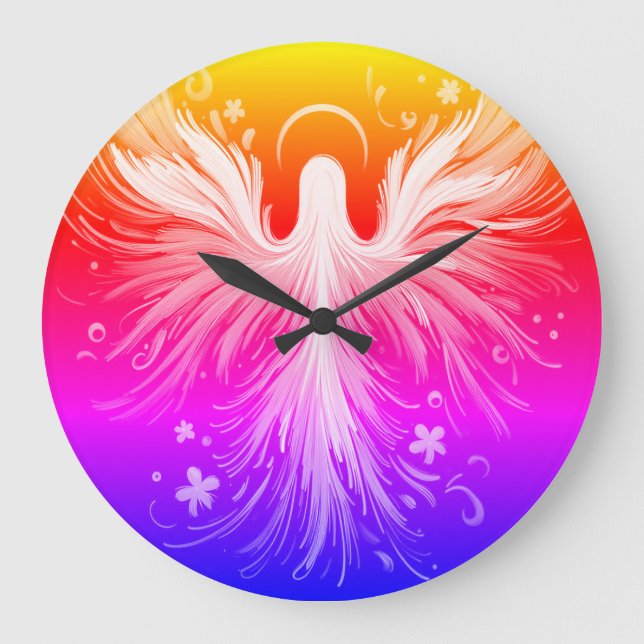 Bright Colorful Angel Design on a Round Wall Clock (Front)