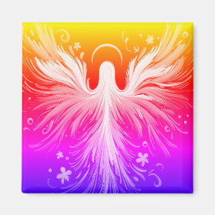 Bright Colorful Angel Design on a Square Key Chain Magnet