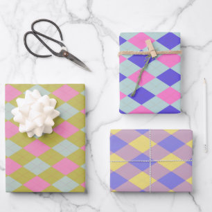 Bright Colorful Argyle Pattern Wrapping Paper Sheets