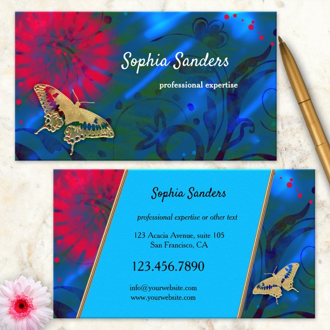 Bright Colorful Artistic Butterfly Business Card (A modern artistic business card in bright colors with a butterfly)