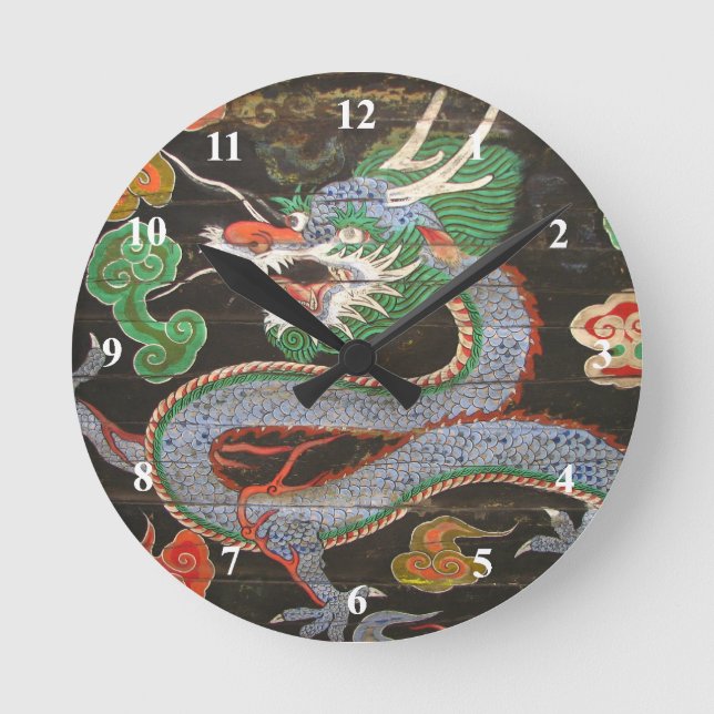 Bright Colorful Asian Dragon Art Round Clock (Front)