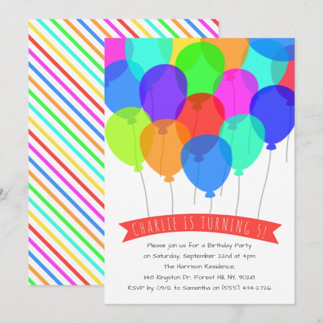 Bright Colorful Balloons Any Age Birthday Invitation (Front/Back)