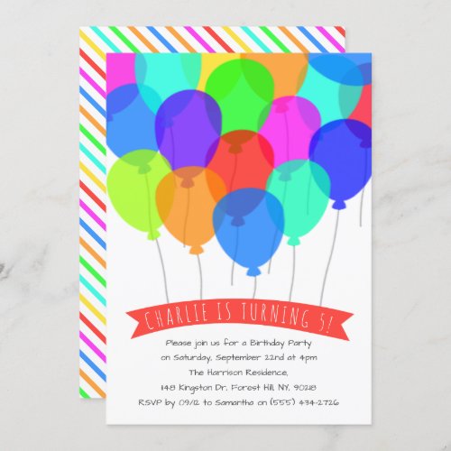 Bright Colorful Balloons Any Age Birthday Invitation