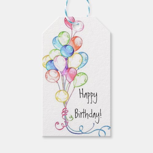 Bright Colorful Baloons Happy Birthday Gift Tag
