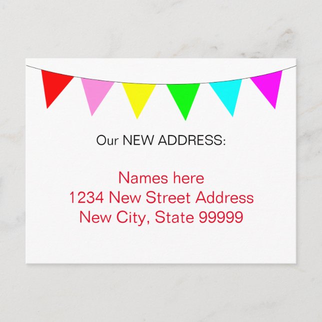 Bright Colorful Banner Flags New Address Announcement Postcard (Front)