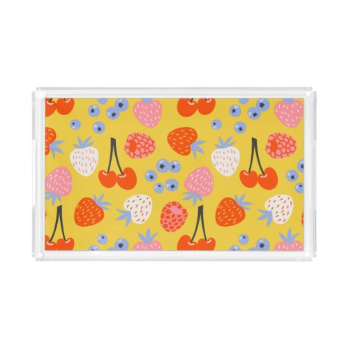 Bright Colorful Berry Fruit Pattern Acrylic Tray