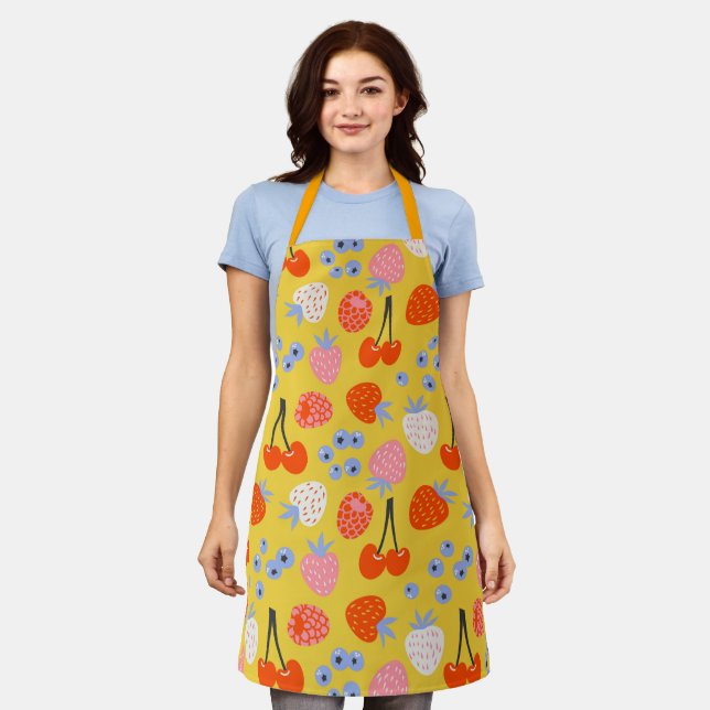 Bright Colorful Berry Fruit Pattern Apron (Worn)