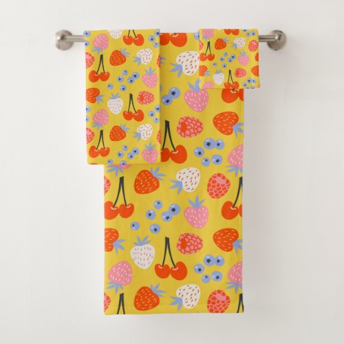 Bright Colorful Berry Fruit Pattern Bath Towel Set