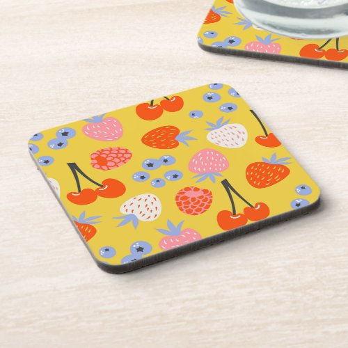 Bright Colorful Berry Fruit Pattern Beverage Coaster