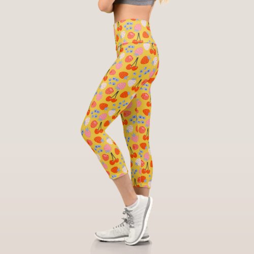 Bright Colorful Berry Fruit Pattern Capri Leggings