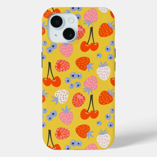 Bright Colorful Berry Fruit Pattern iPhone 15 Case