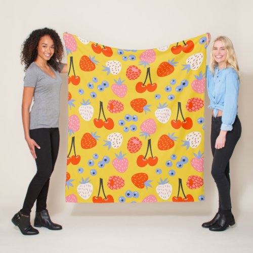 Bright Colorful Berry Fruit Pattern Fleece Blanket