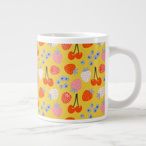 Bright Colorful Berry Fruit Pattern Giant Coffee Mug