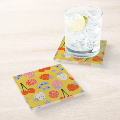 Bright Colorful Berry Fruit Pattern Glass Coaster