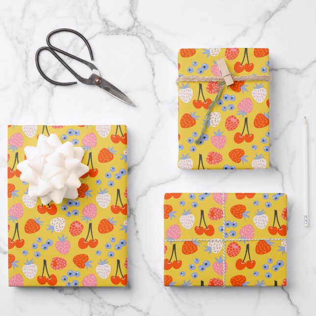 Bright Colorful Berry Fruit Pattern Wrapping Paper Sheets (Front)