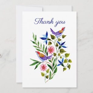 Bright Colorful Birds and Flowers  Thank You Card