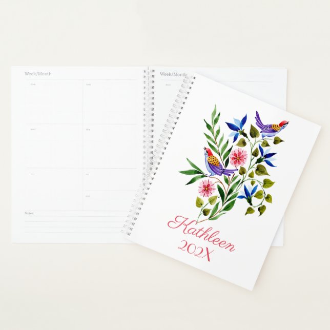 Bright Colorful Birds and Flowers Watercolor  Planner (Display)