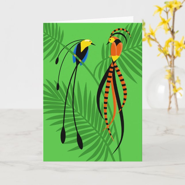 Bright Colorful Birds of Paradise Blank Card (Yellow Flower)