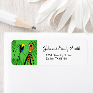 Bright Colorful Birds of Paradise Label