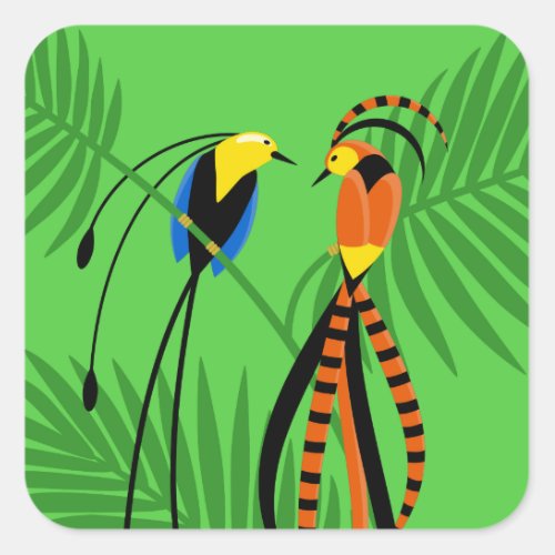Bright Colorful Birds of Paradise Square Sticker