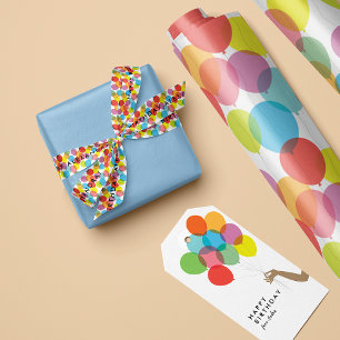 Bright Colorful Birthday Balloons with Text Satin Ribbon