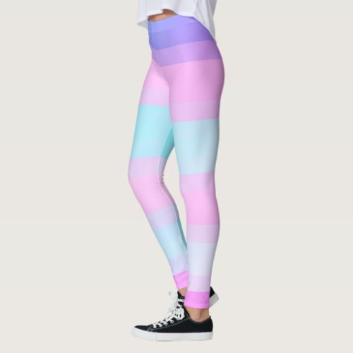 Bright Colorful Blue Pink Green Pastel Stripes Leggings
