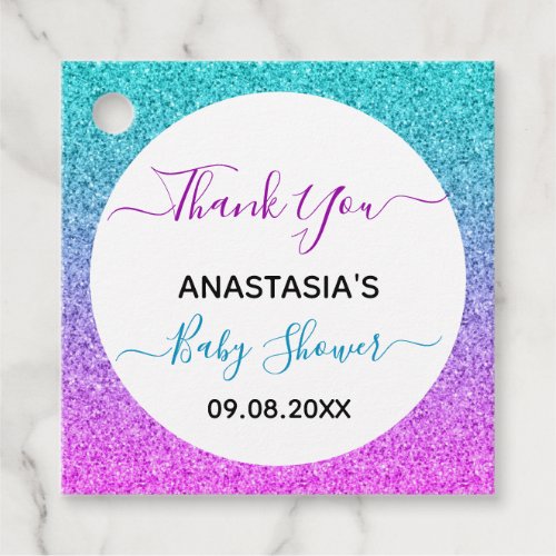 Bright Colorful Blue Purple Thank You Baby Shower Favor Tags
