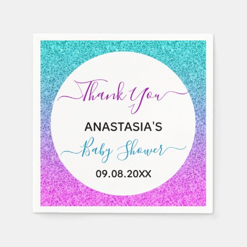 Bright Colorful Blue Purple Thank You Baby Shower Napkins