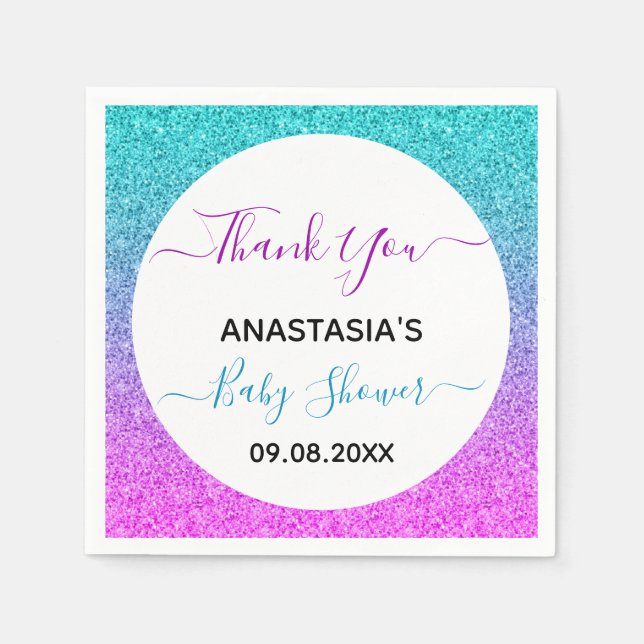 Bright Colorful Blue Purple Thank You Baby Shower Napkins (Front)
