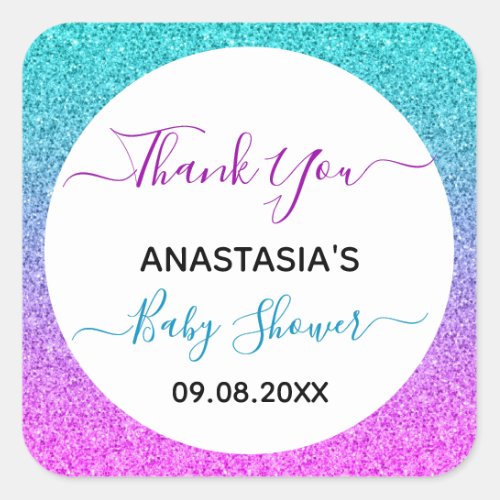 Bright Colorful Blue Purple Thank You Baby Shower Square Sticker