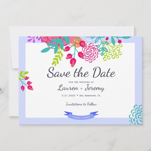Bright Colorful Bold Spring Floral Sketch Bouquet Save The Date