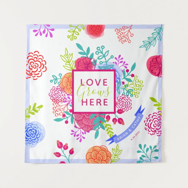 Bright Colorful Bold Spring Floral Sketch Bouquet Tapestry (Front)