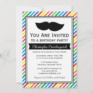 Bright Colorful Boy Moustache Birthday Party Invitation