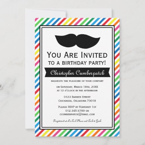 Bright Colorful Boy Moustache Birthday Party Announcement