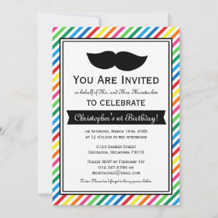 Bright Colorful Boy Moustache Birthday Party Invitation