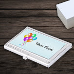 Bright Colorful Bunch of Balloons Streamers Case For Business Cards<br><div class="desc">This silver business card case is light blue with a bunch of bright colorful balloons in yellow,  orange,  blue,  green,  purple,  and pink witch hanging matching streamers.  Customize your name with the template.</div>