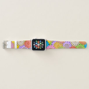 Bright Colorful Busy Chaotic Hippy Flower Pattern Apple Watch Band