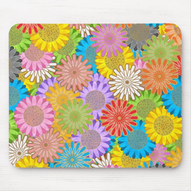 Bright Colorful Busy Chaotic Hippy Flower Pattern Mouse Pad (Front)