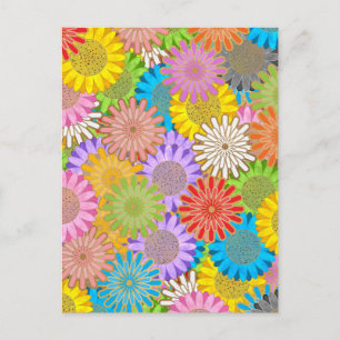 Bright Colorful Busy Chaotic Hippy Flower Pattern Postcard