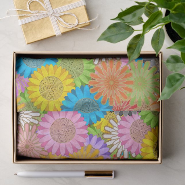 Bright Colorful Busy Chaotic Hippy Flower Pattern Tissue Paper (Gift)