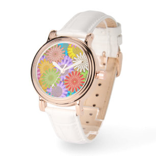Bright Colorful Busy Chaotic Hippy Flower Pattern Watch