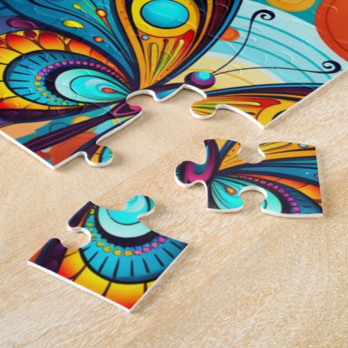 Bright Colorful Butterflies  Retro Pattern Jigsaw Puzzle