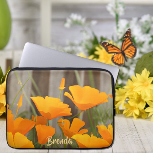 Bright Colorful California Poppies Personalized Laptop Sleeve