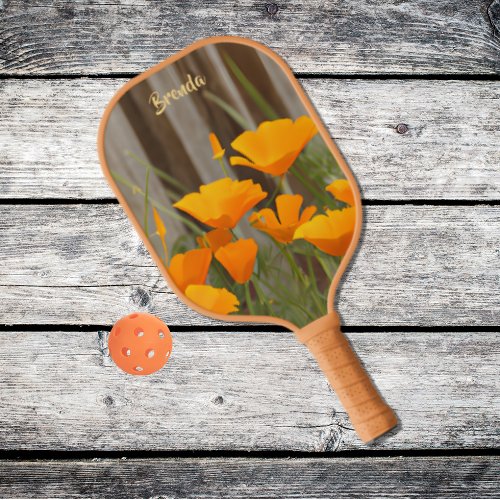 Bright Colorful California Poppies Personalized Pickleball Paddle