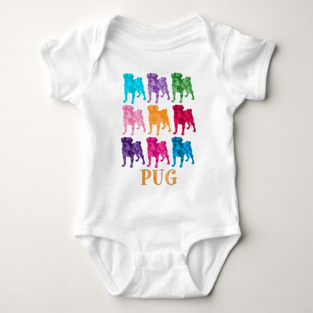Bright Colorful Camouflage Pugs Baby Bodysuit (Front)