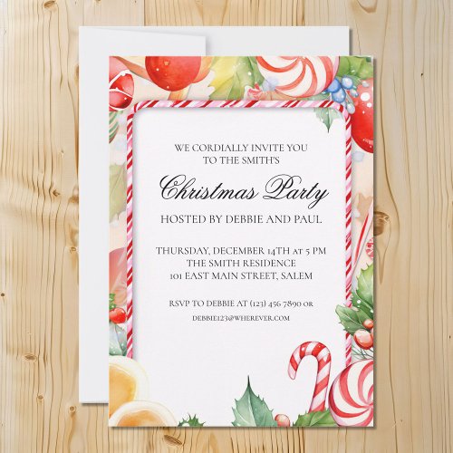 Bright Colorful Candy Cane Oranges Christmas Party Invitation