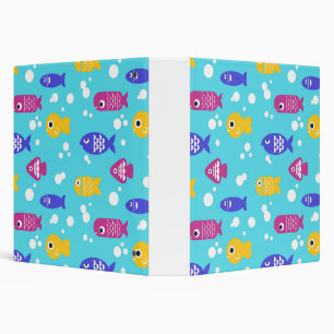 Bright Colorful Cartoon Fish Pattern Blue 3 Ring Binder